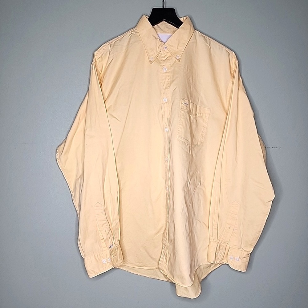 Izod Oceanside Twill Button Down Shirt Yellow Cotton Men's L Preppy Coastal